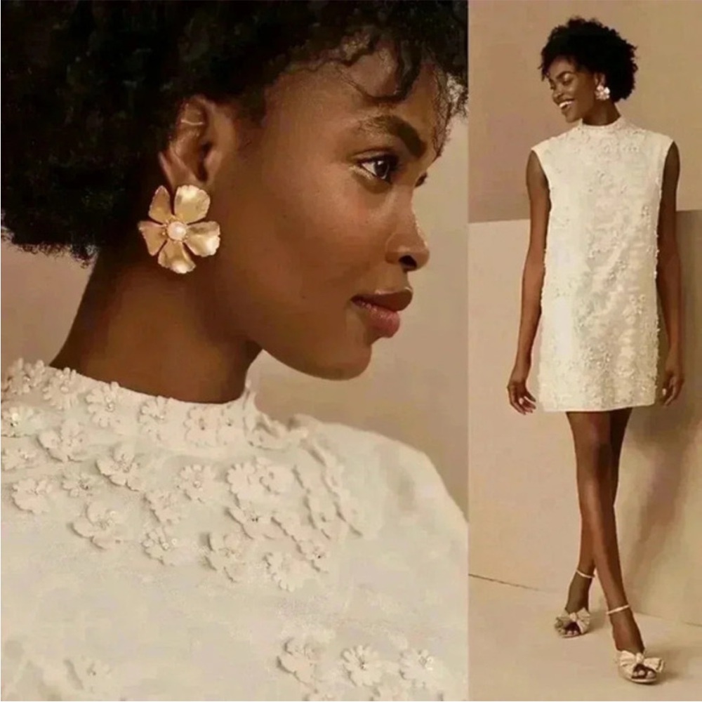 NEW Anthropologie BHLDN Payal Jain Archer Mini Dress Size 10 Ivory Floral Silk